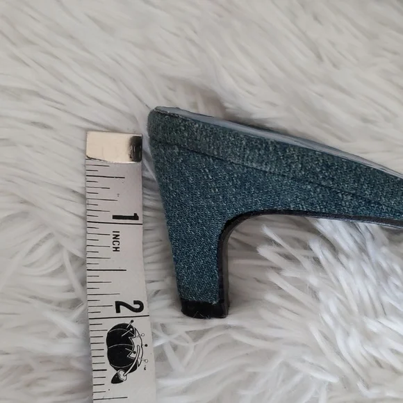 DENIM KITTEN HEEL MULES 6 - Picture 7 of 8